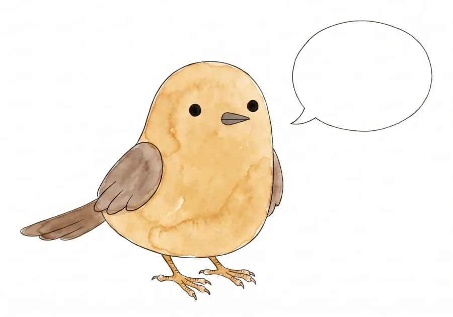Aquarell-Zeichnung: ein Vogel neben einer leeren Sprechblase